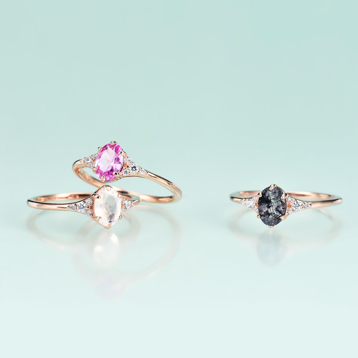 Simple Rose Gold Gemstone S925 Sterling Silver Black Hair Crystal Ring