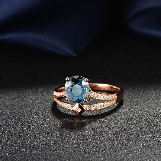 Red And Blue Tourmaline Colored Gemstone Inlaid Zircon Ring