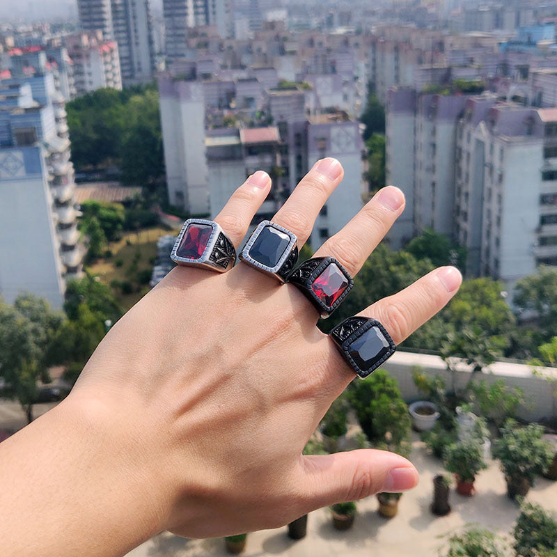 Retro Titanium Steel Gemstone Ring