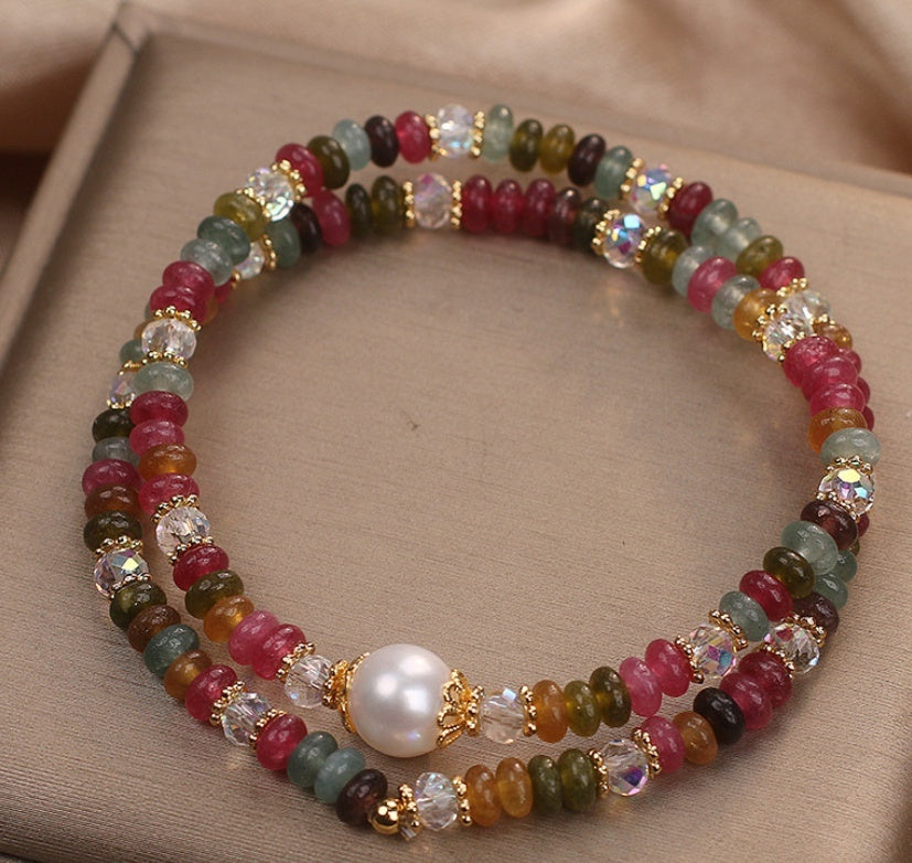 Natural Stone Color Beaded Crystal Bracelet For Women