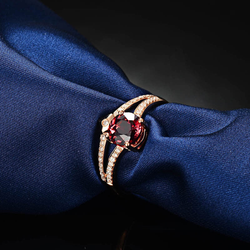 Red And Blue Tourmaline Colored Gemstone Inlaid Zircon Ring