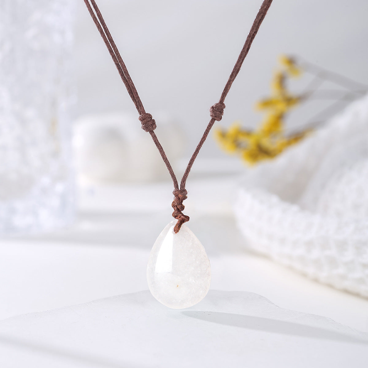 Natural Crystal Pendant Small Water Drop Necklace Hand-woven