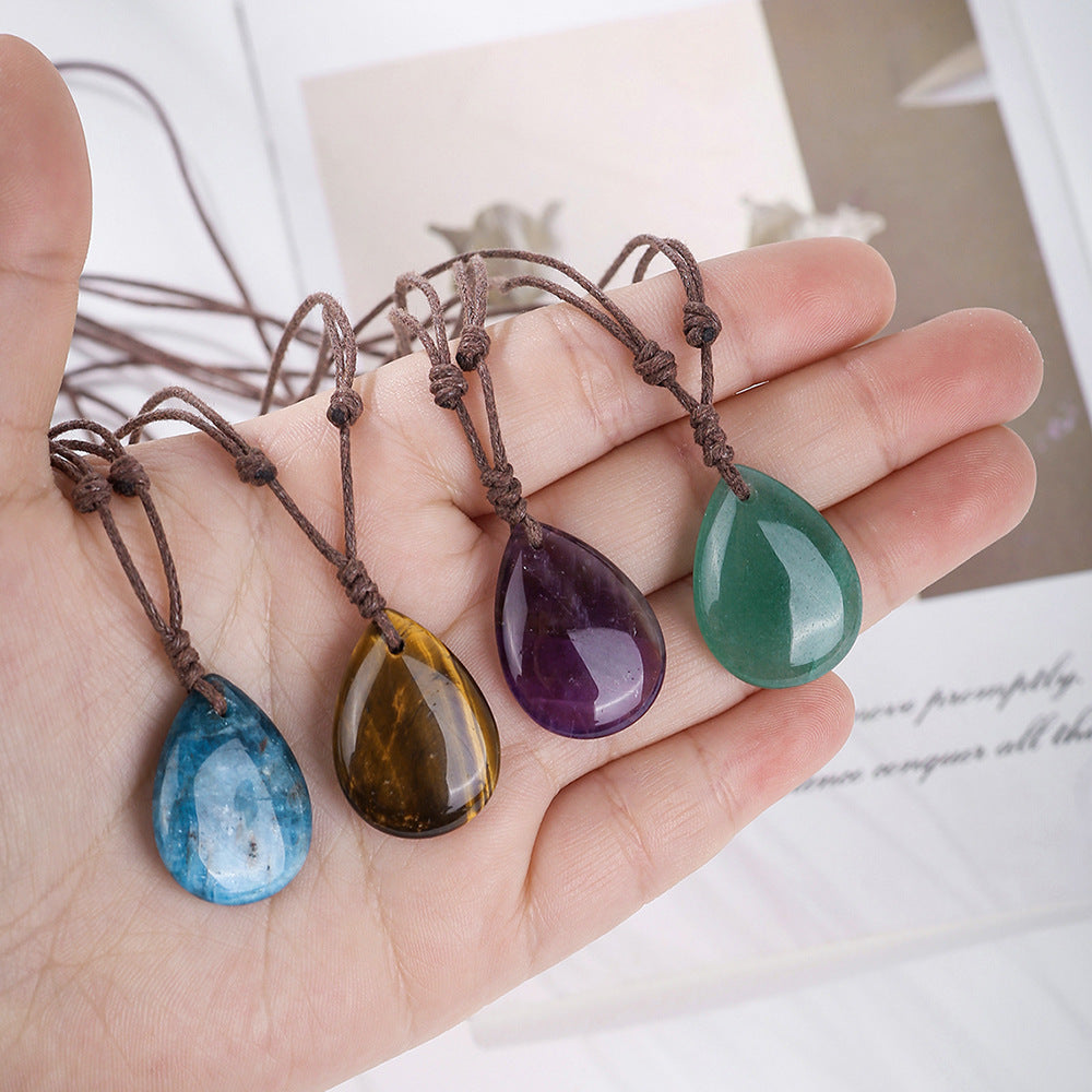 Natural Crystal Pendant Small Water Drop Necklace Hand-woven