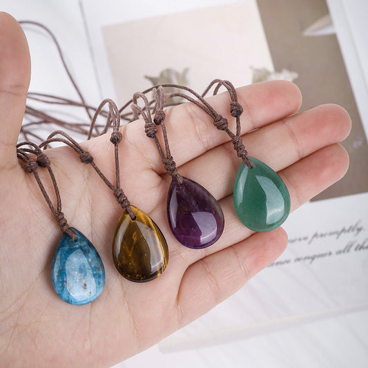 Natural Crystal Pendant Small Water Drop Necklace Hand-woven