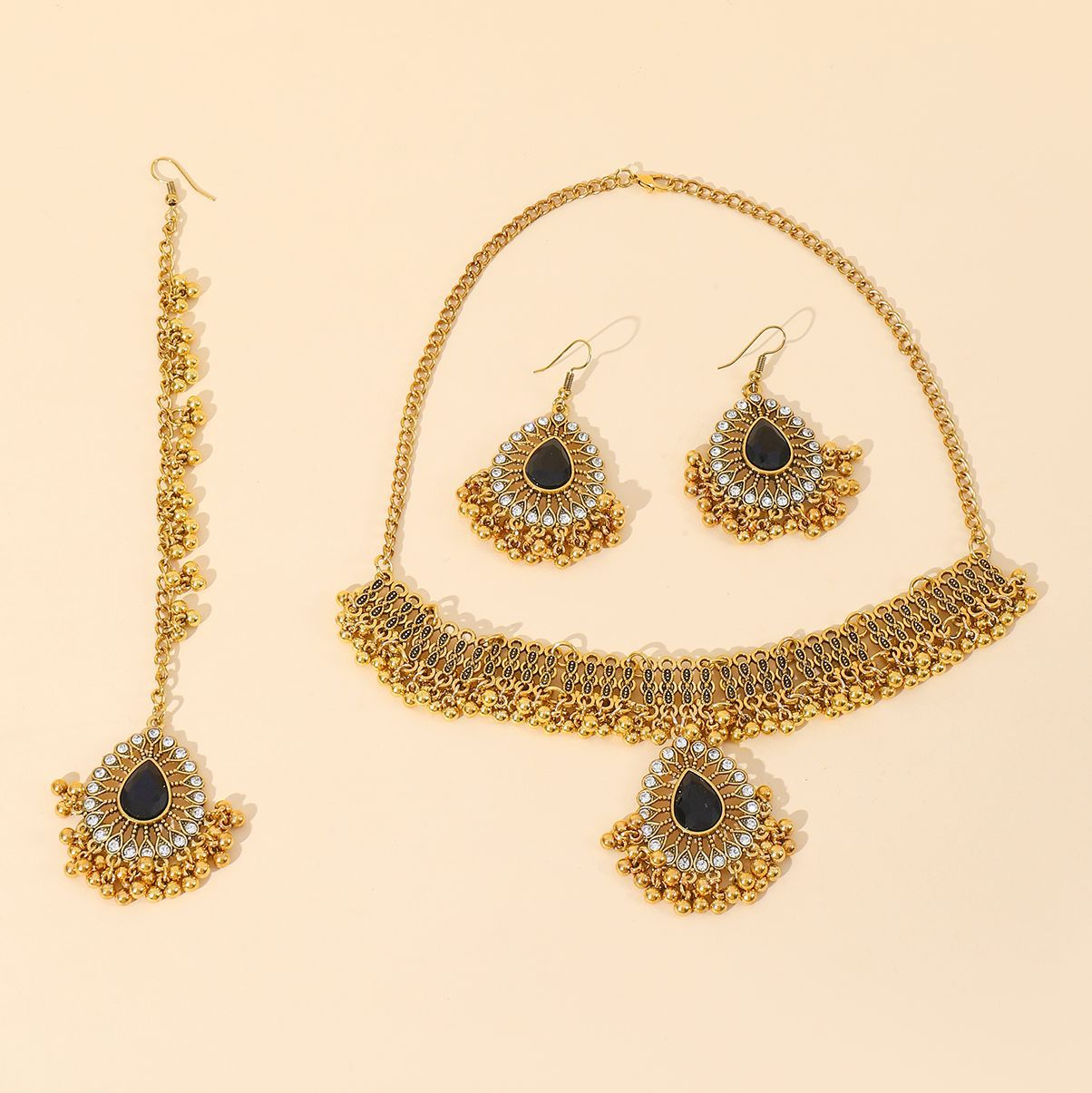 Indian Gem Pearl Pendant Tassel Three-piece Fashion Retro