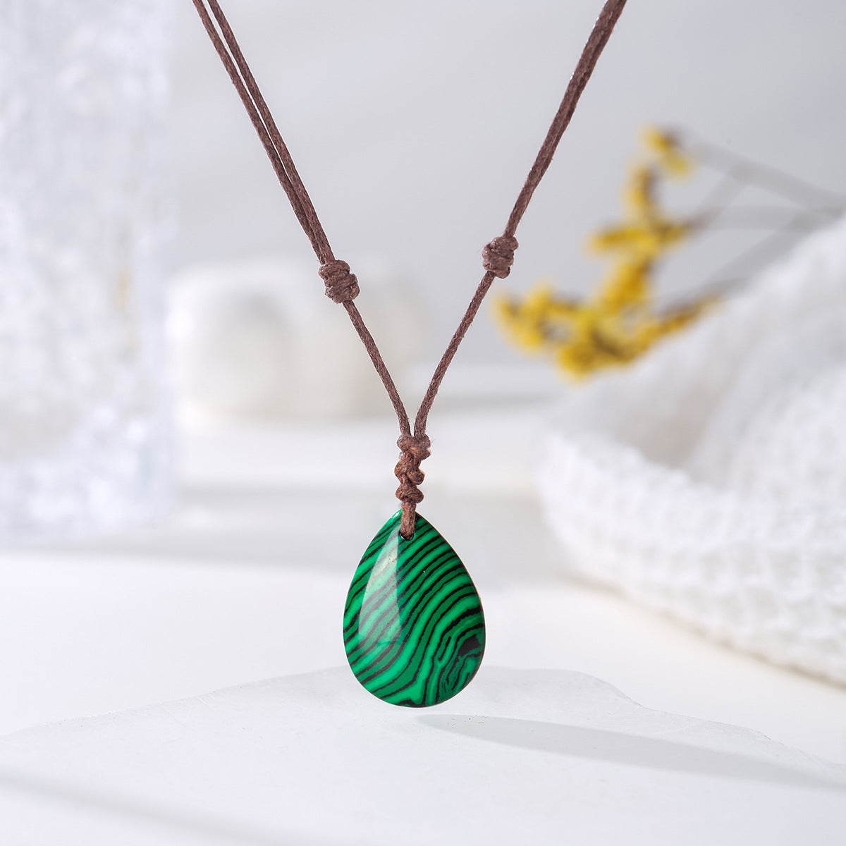 Natural Crystal Pendant Small Water Drop Necklace Hand-woven
