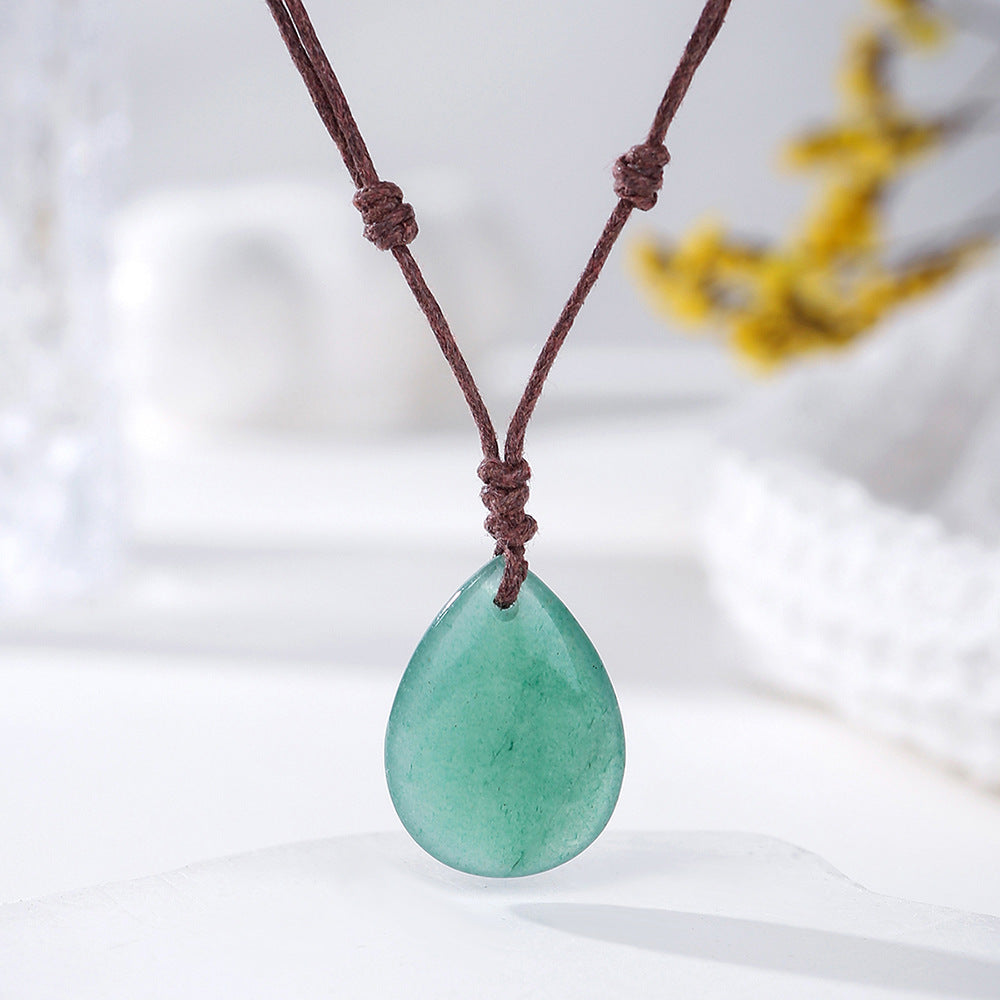 Natural Crystal Pendant Small Water Drop Necklace Hand-woven