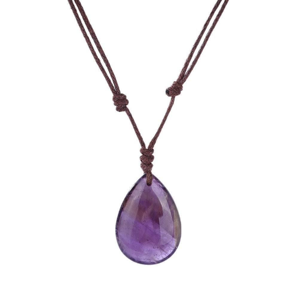 Natural Crystal Pendant Small Water Drop Necklace Hand-woven