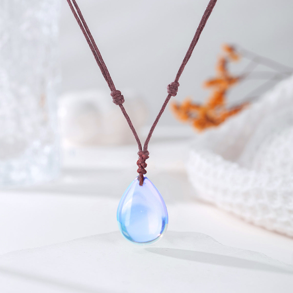 Natural Crystal Pendant Small Water Drop Necklace Hand-woven