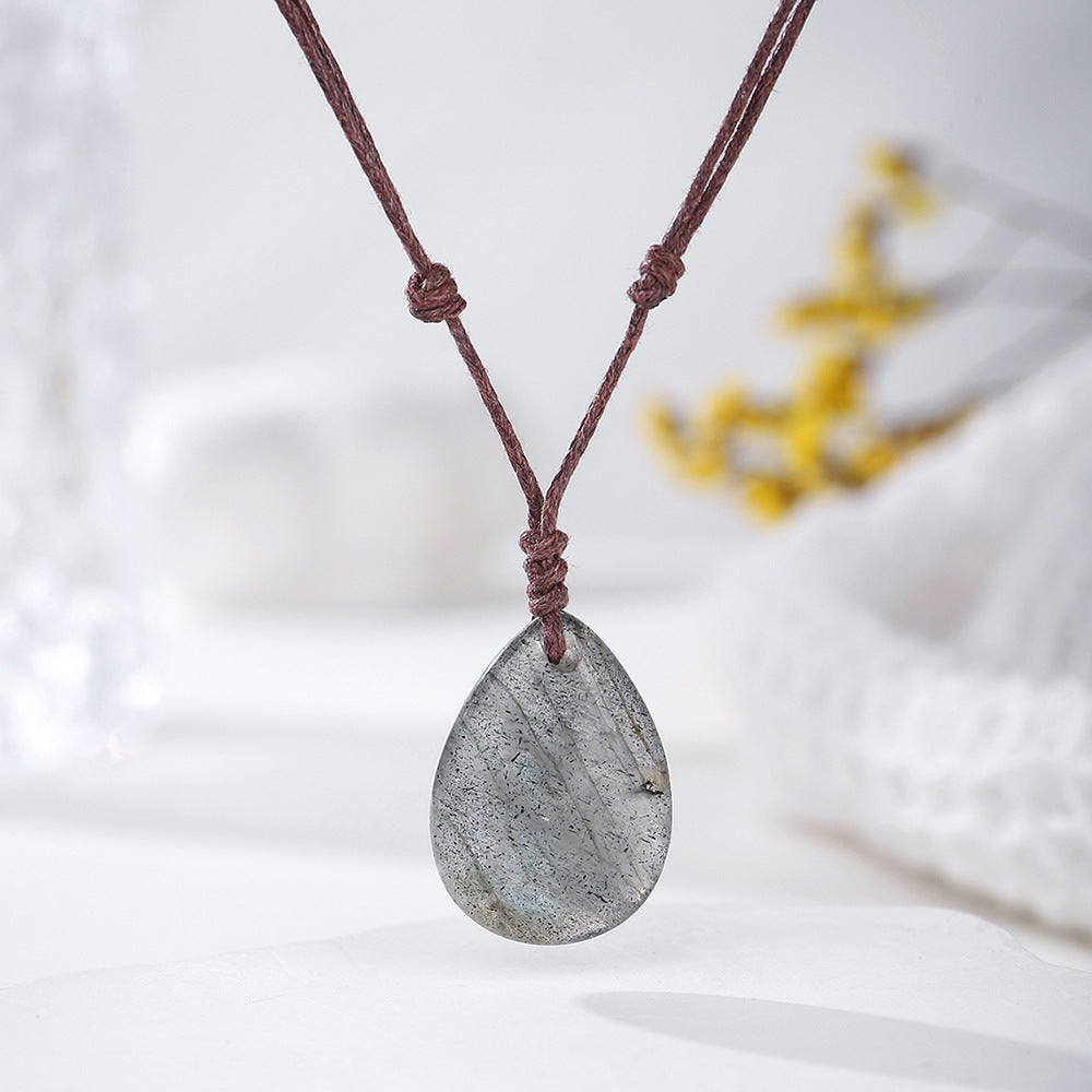 Natural Crystal Pendant Small Water Drop Necklace Hand-woven