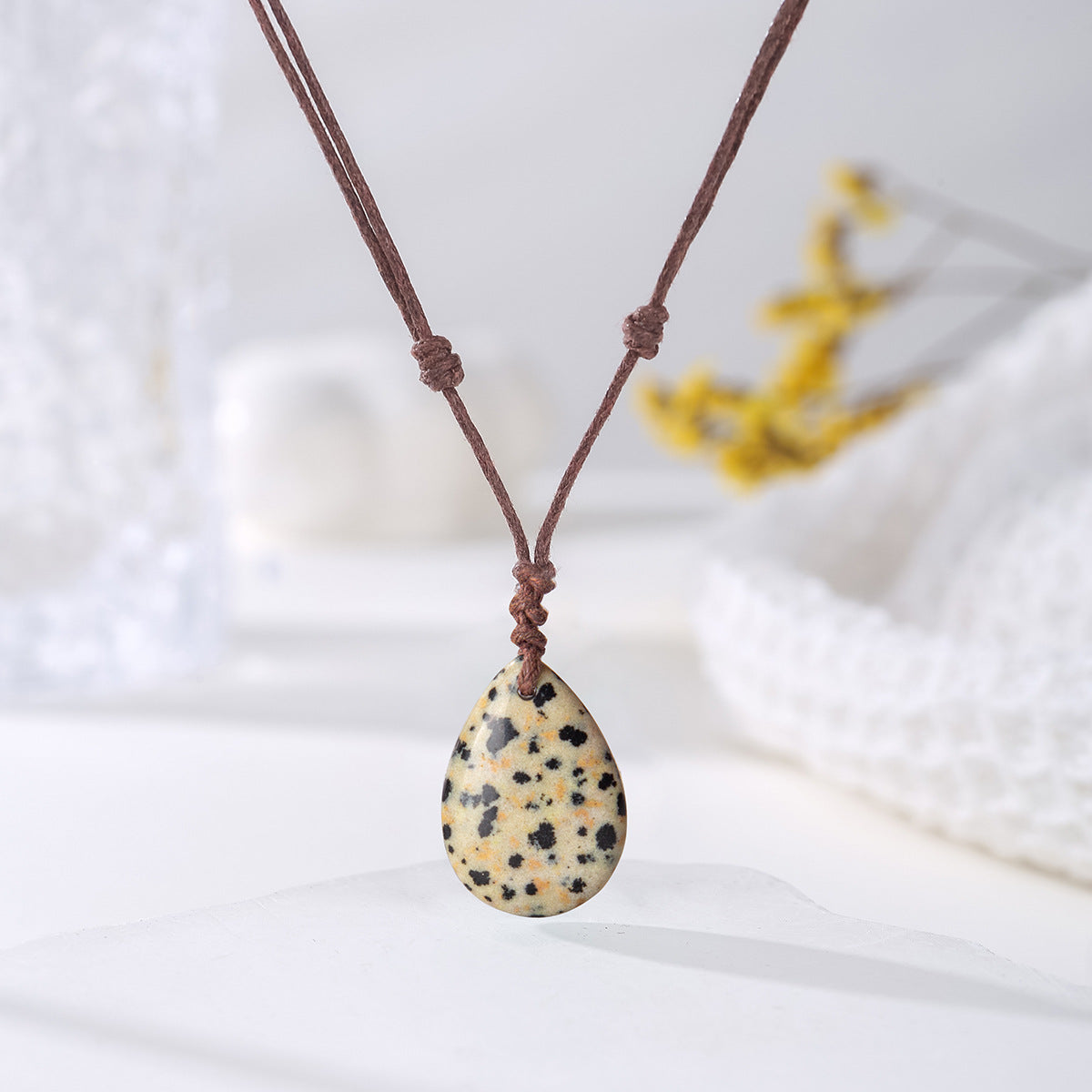 Natural Crystal Pendant Small Water Drop Necklace Hand-woven