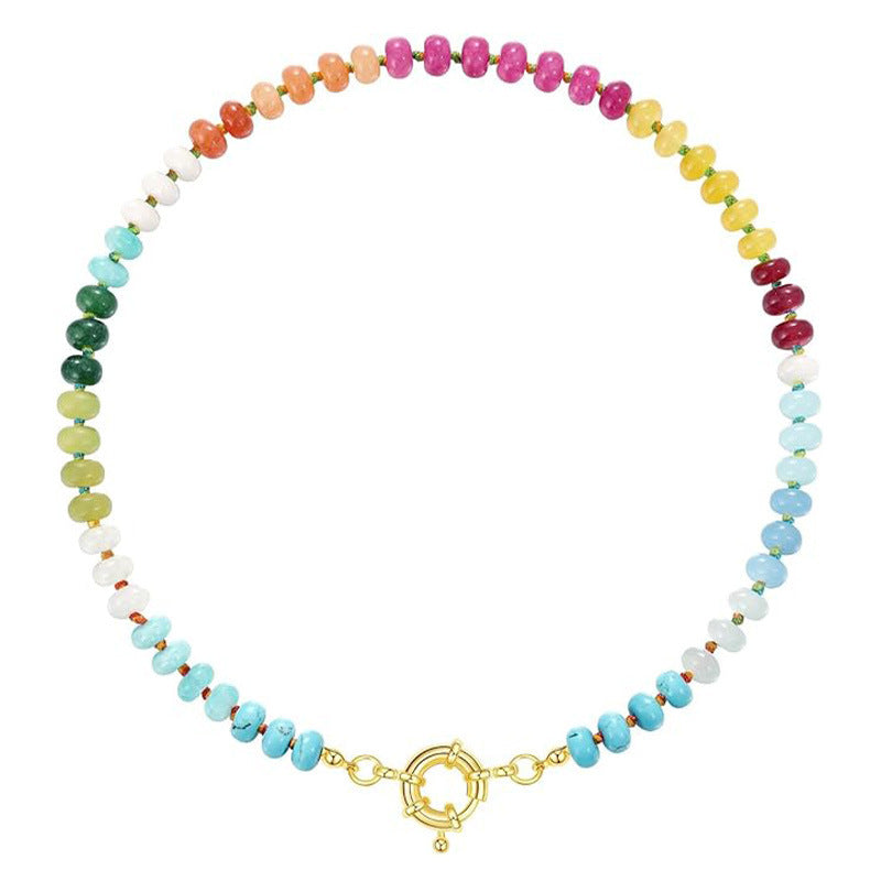 Beaded Gemstone Necklace For Women 11 Styles, Colorful Boho Bead Choker, Natural Stone Surfer Beach Necklace, 14K Gold Plated, Handmade Summer Jewelry