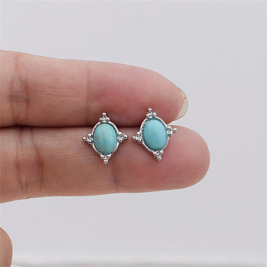 Retro Rhombus Pattern Blue Gemstone Earrings New