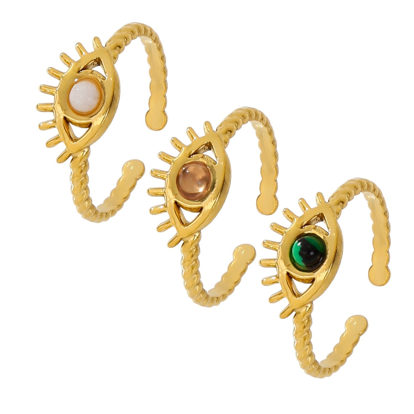 18K Gold Wisdom Eye Gemstone Inlaid Ring
