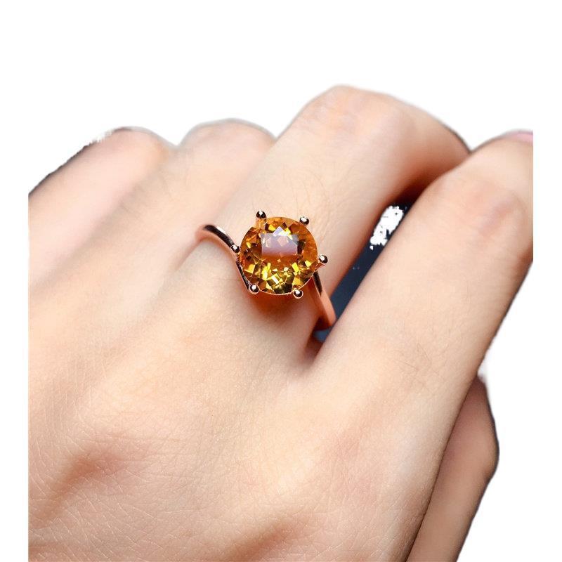 Natural Citrine Gemstone Ring Female Plated S925 Silver