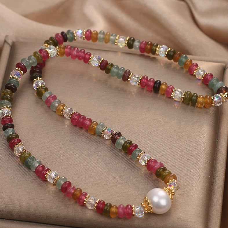 Natural Stone Color Beaded Crystal Bracelet For Women