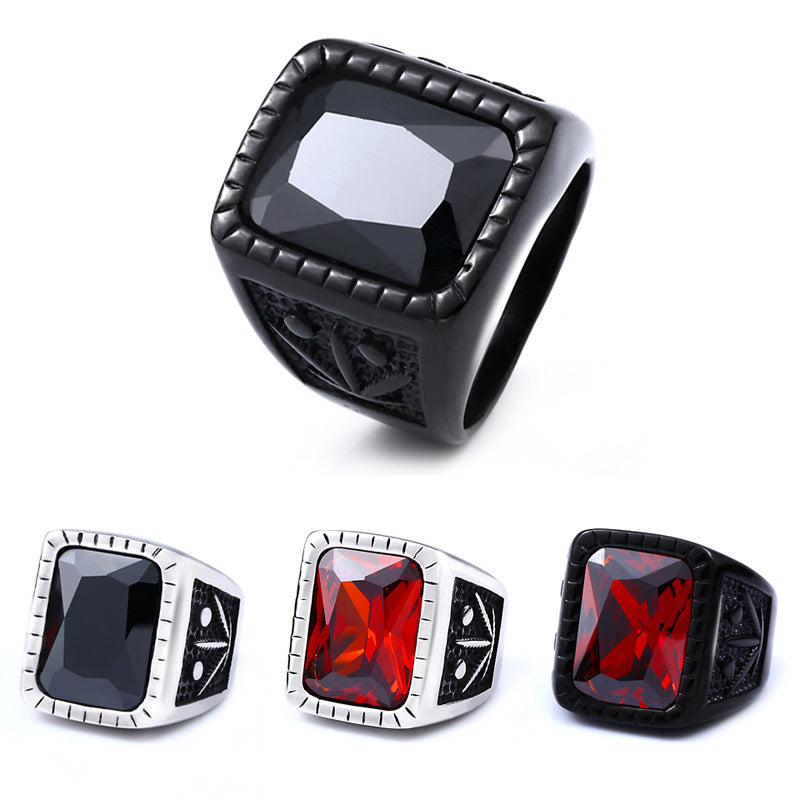 Retro Titanium Steel Gemstone Ring