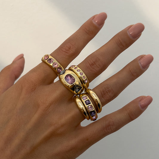 Wind Color Gemstone Inlaid Ring Suit