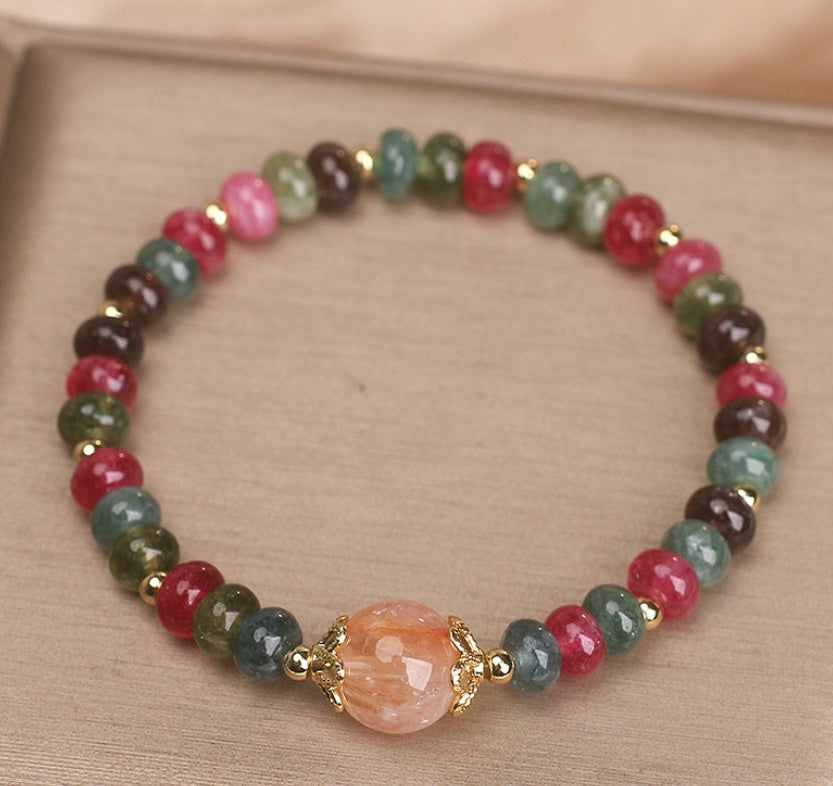 Retro Natural Tourmaline Multi-layer Crystal Bracelet