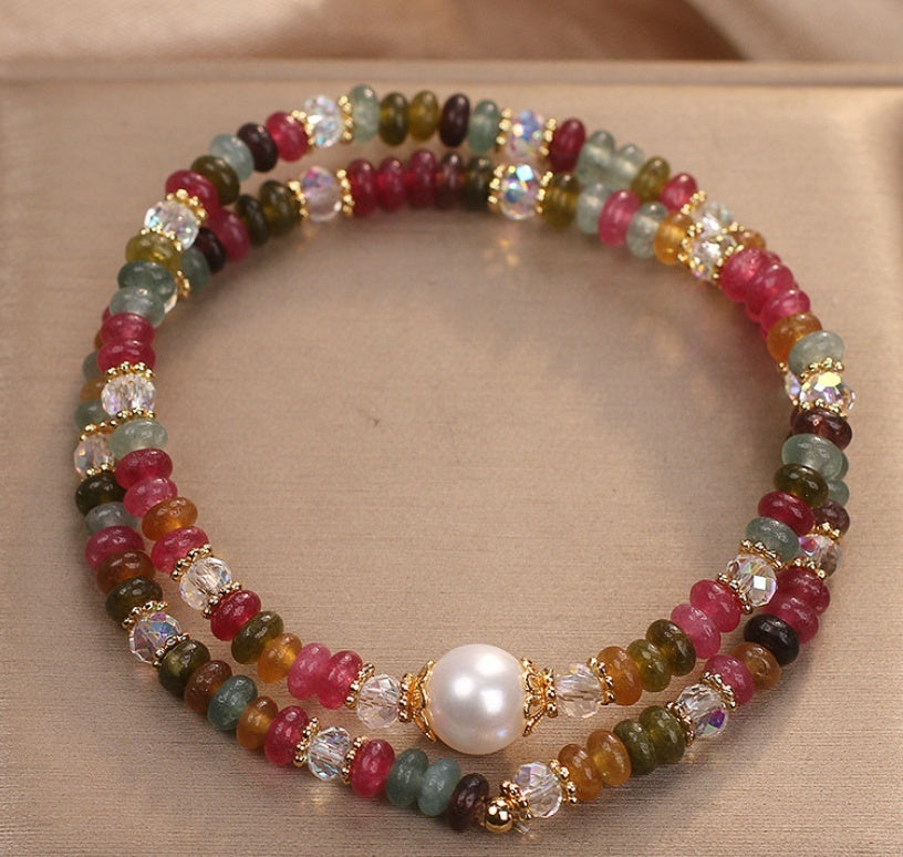 Natural Stone Color Beaded Crystal Bracelet For Women