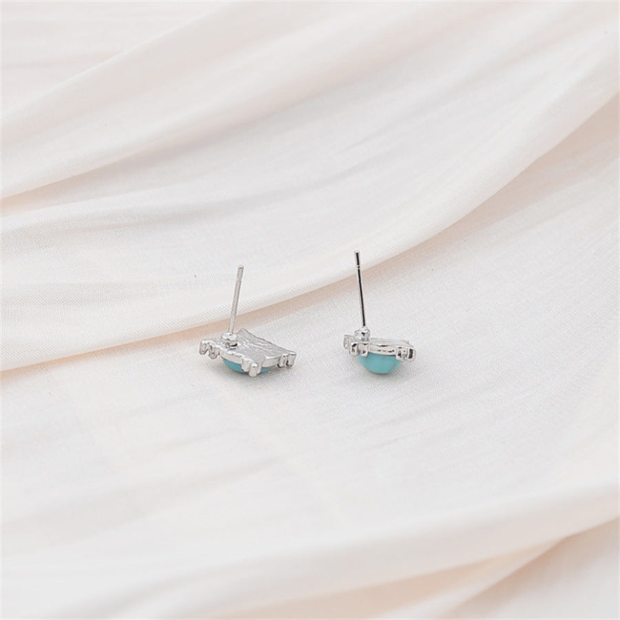 Retro Rhombus Pattern Blue Gemstone Earrings New