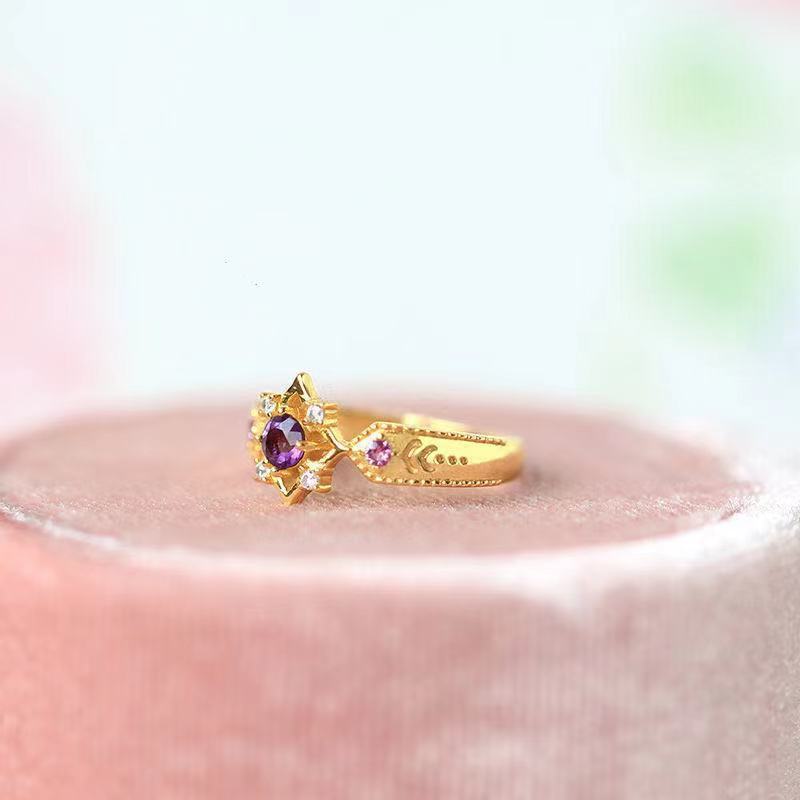High-grade Purple Crystal Zirconium Gemstone Open Ring