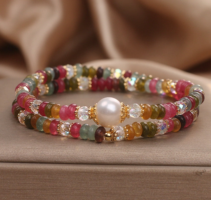Natural Stone Color Beaded Crystal Bracelet For Women