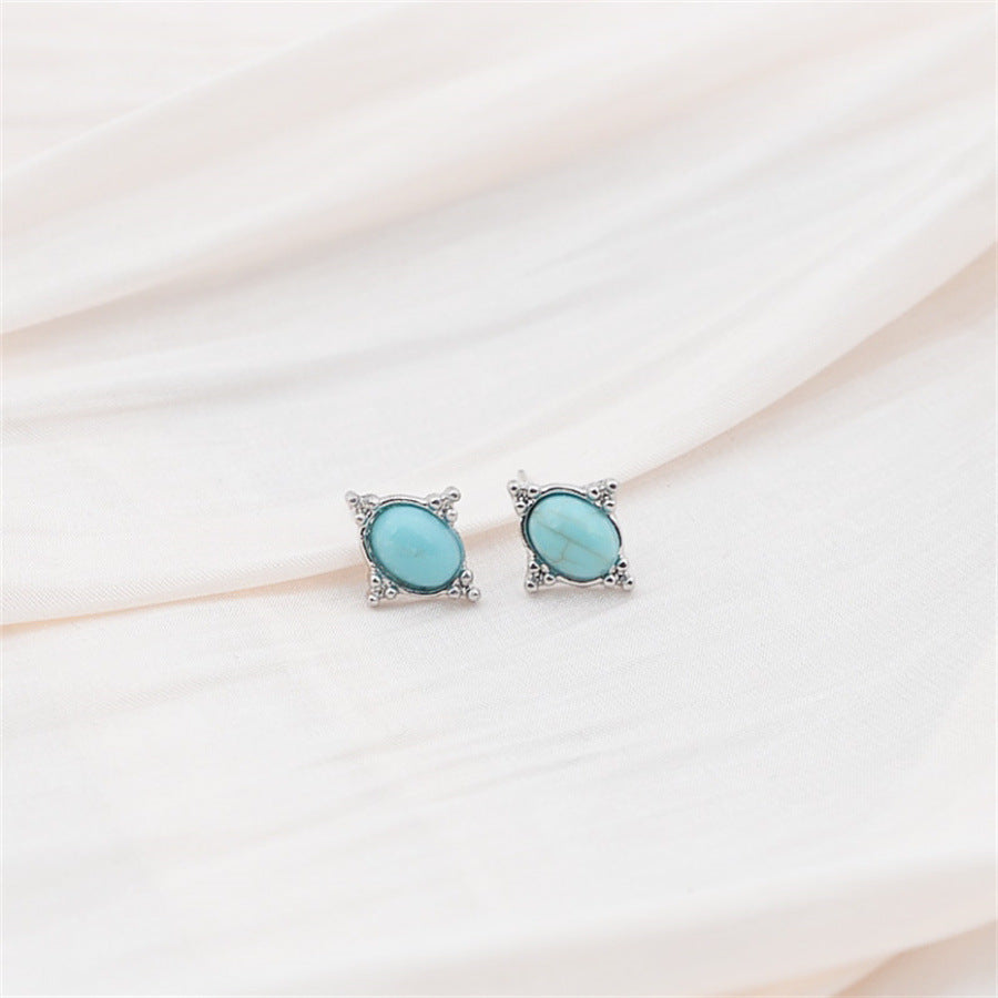 Retro Rhombus Pattern Blue Gemstone Earrings New