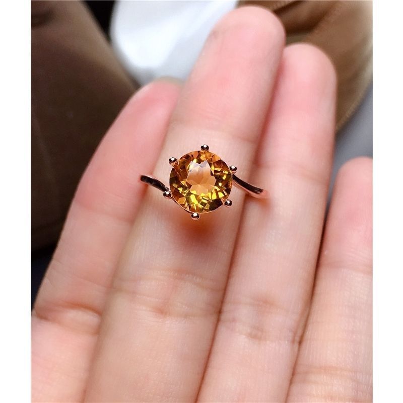 Natural Citrine Gemstone Ring Female Plated S925 Silver