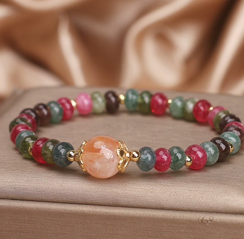 Retro Natural Tourmaline Multi-layer Crystal Bracelet