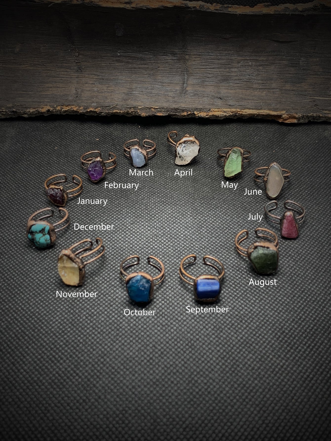 Retro Style Twelve Birthstone Natural Raw Gemstone Unshaped Opening Adjustable