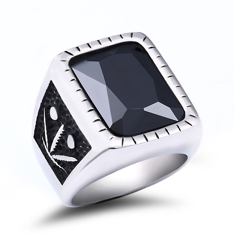 Retro Titanium Steel Gemstone Ring