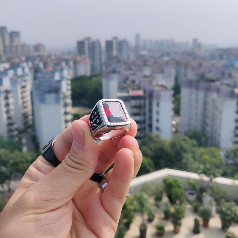 Retro Titanium Steel Gemstone Ring