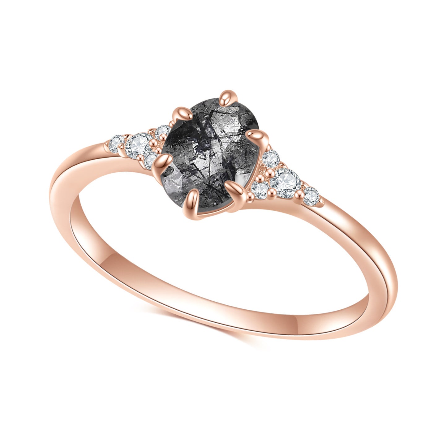 Simple Rose Gold Gemstone S925 Sterling Silver Black Hair Crystal Ring