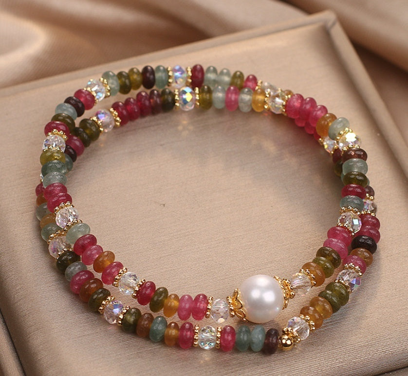 Natural Stone Color Beaded Crystal Bracelet For Women