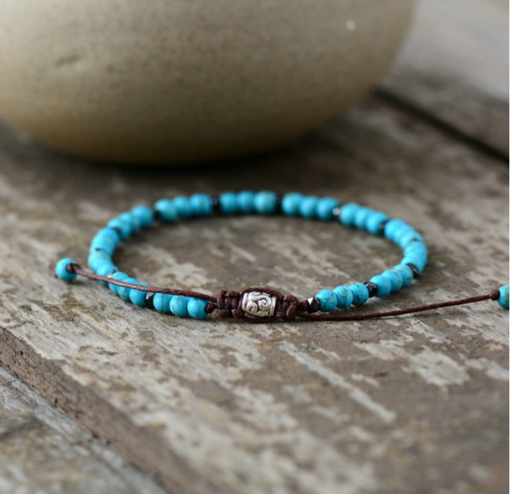 Men's Natural Gray Agate Drawing Stone Turquoise Punk Bracelet