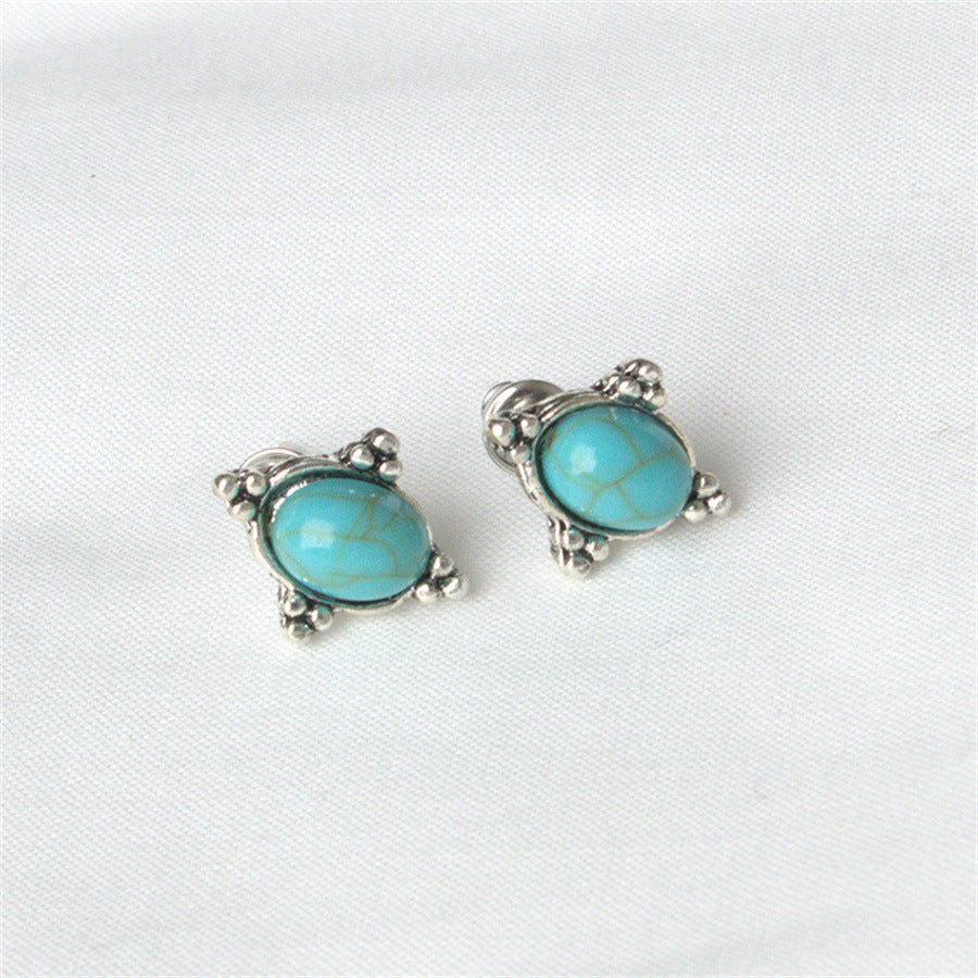 Retro Rhombus Pattern Blue Gemstone Earrings New