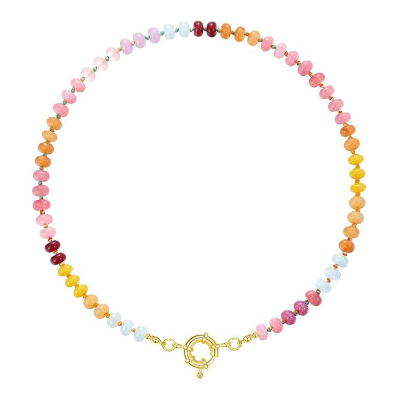 Beaded Gemstone Necklace For Women 11 Styles, Colorful Boho Bead Choker, Natural Stone Surfer Beach Necklace, 14K Gold Plated, Handmade Summer Jewelry