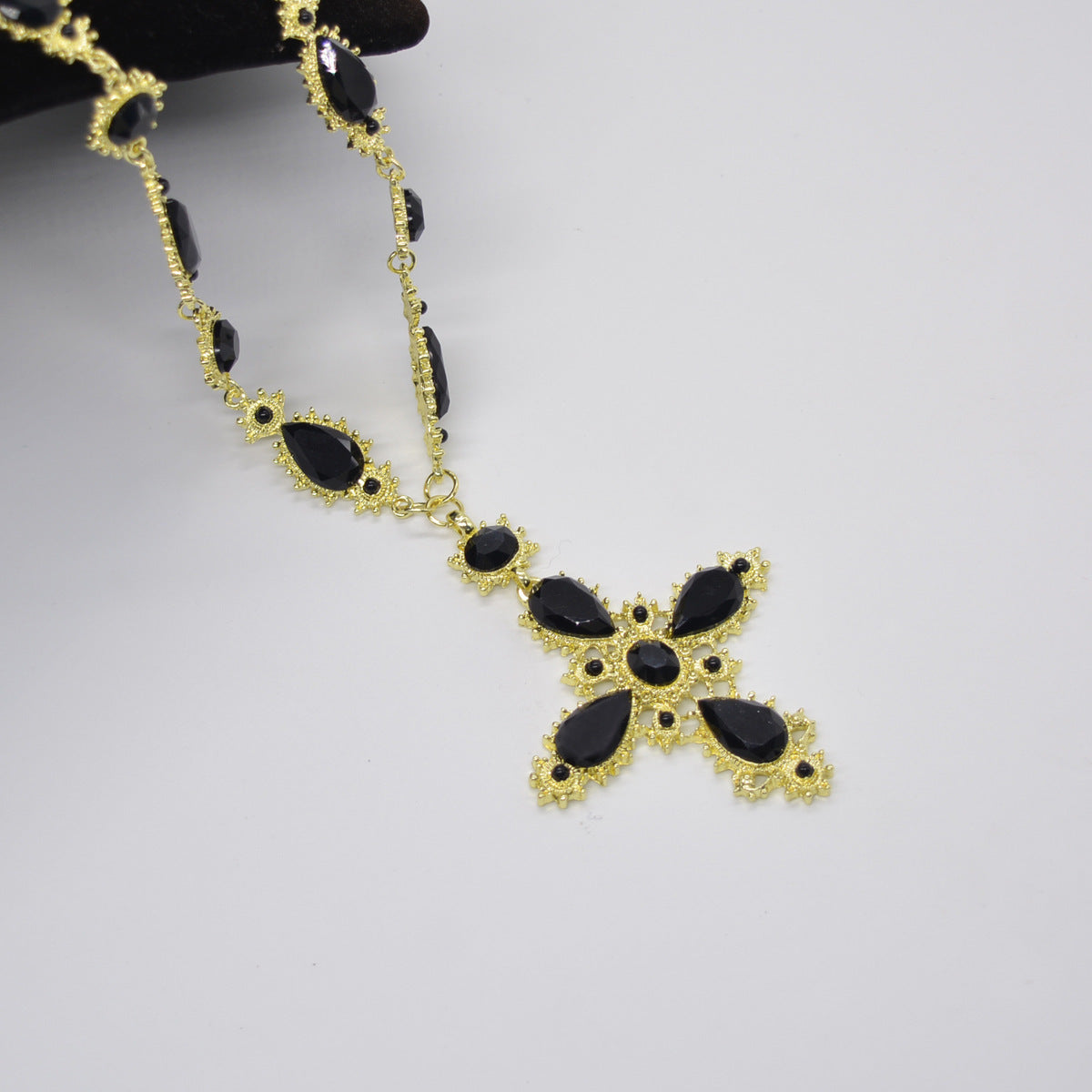 Medieval Cross Black Gemstone Necklace