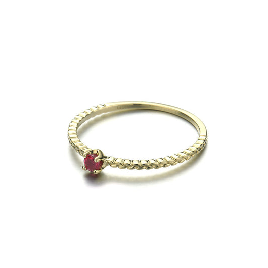 Autumn Harvest Wheat Ear Small Gem Ring Pure 9K Gold Natural Ruby Simple Ring