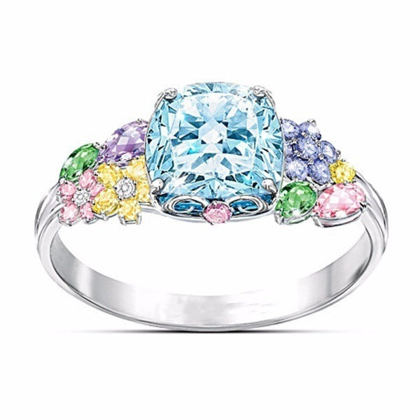 Colored Gemstone Square Princess Ring