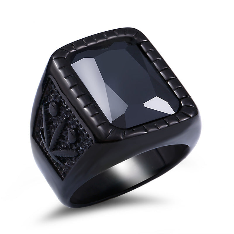 Retro Titanium Steel Gemstone Ring