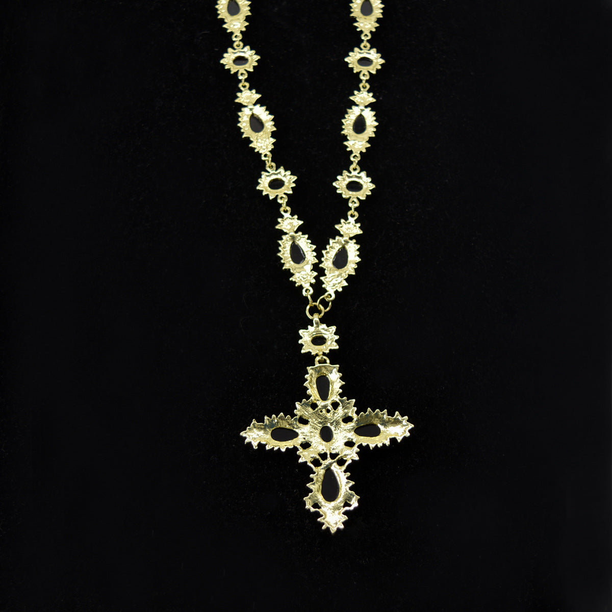 Medieval Cross Black Gemstone Necklace