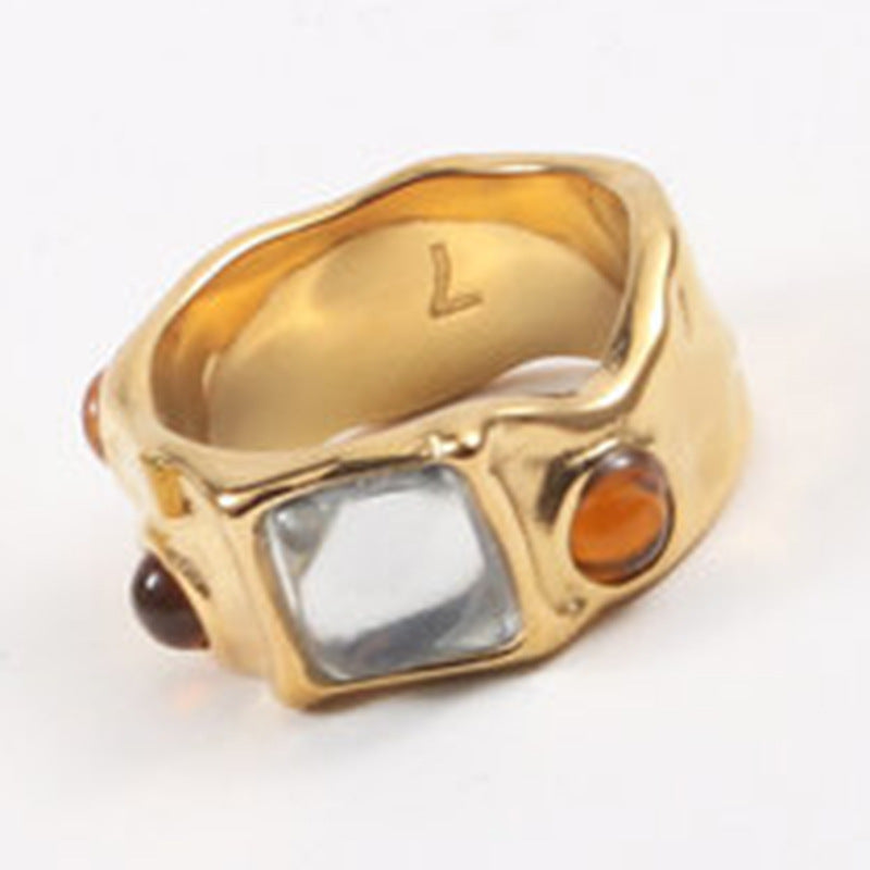 Diamond Gemstone Ring Female Simple Retro Europe And America Personality