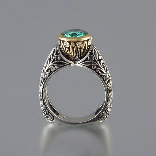 Flower-shaped Gold-plated Color Separation Vintage Gemstone Ring