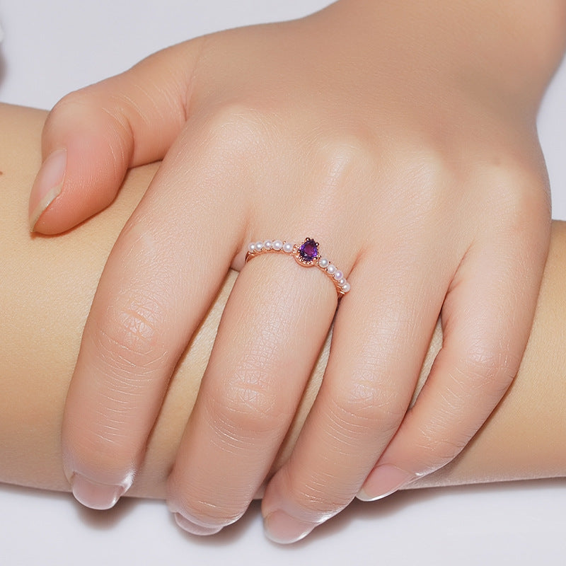 Sterling silver inlaid gemstone ring