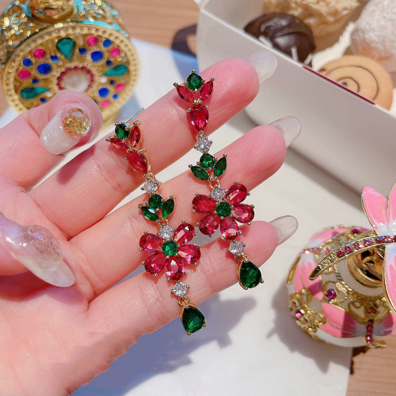 Women's Fashion Gemstone Flower Zirconia Earrings