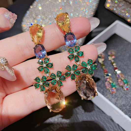 Women's Fashion Gemstone Flower Zirconia Earrings