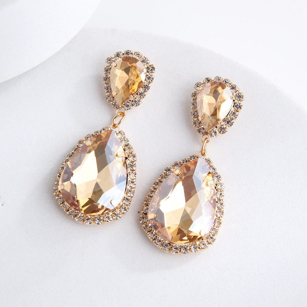 Multi-layer Drop-shaped Glass Rhinestone Metal Alloy High-grade Trending Earrings
