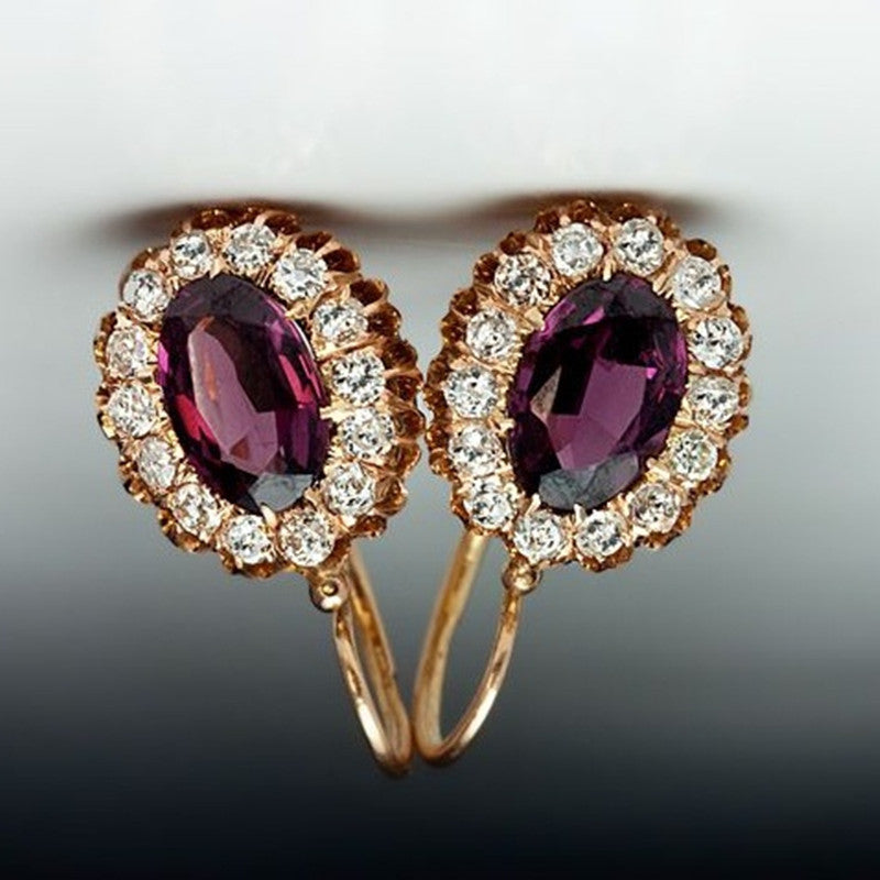 Purple Gemstone Oval Ear Hanging Earrings